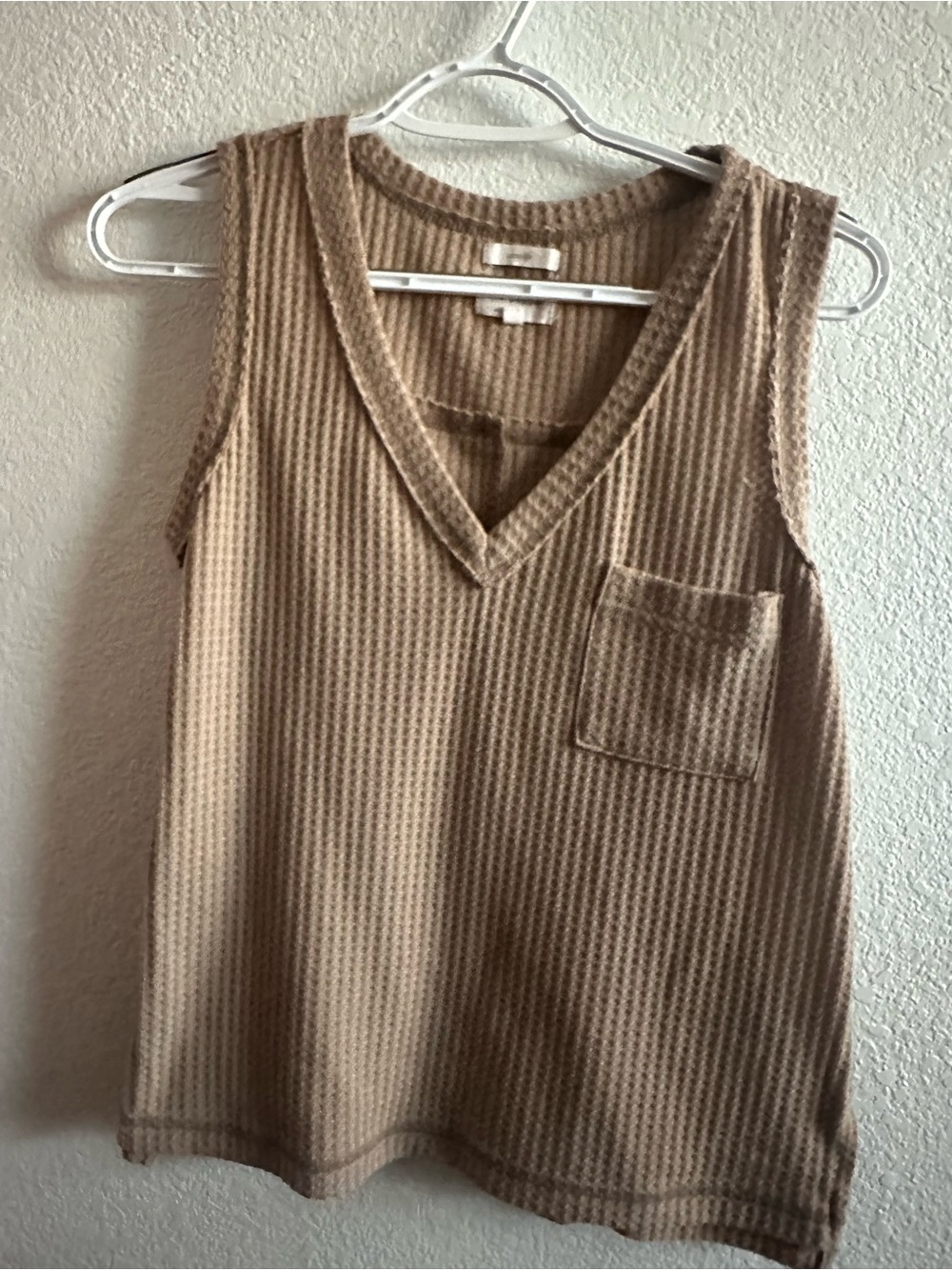 Blu Pepper Beige V-Neck Waffle Knit Tank
